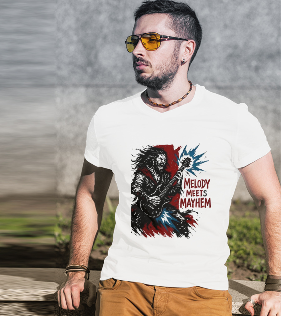 Melody Meets Mayhem Electric Red And Blue Burst T-Shirt