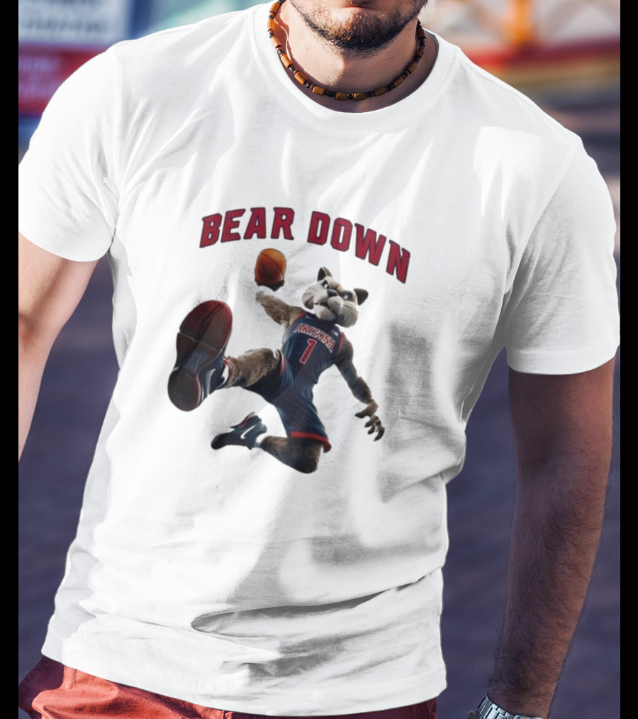Bear Down Arizona Wildcats 2025 Mascot Basketball Action T-Shirt