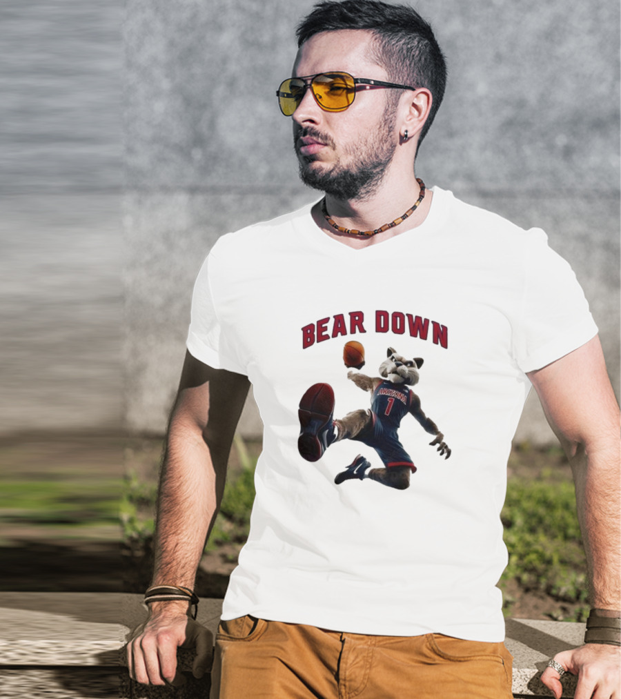 Bear Down Arizona Wildcats 2025 Mascot Basketball Action T-Shirt