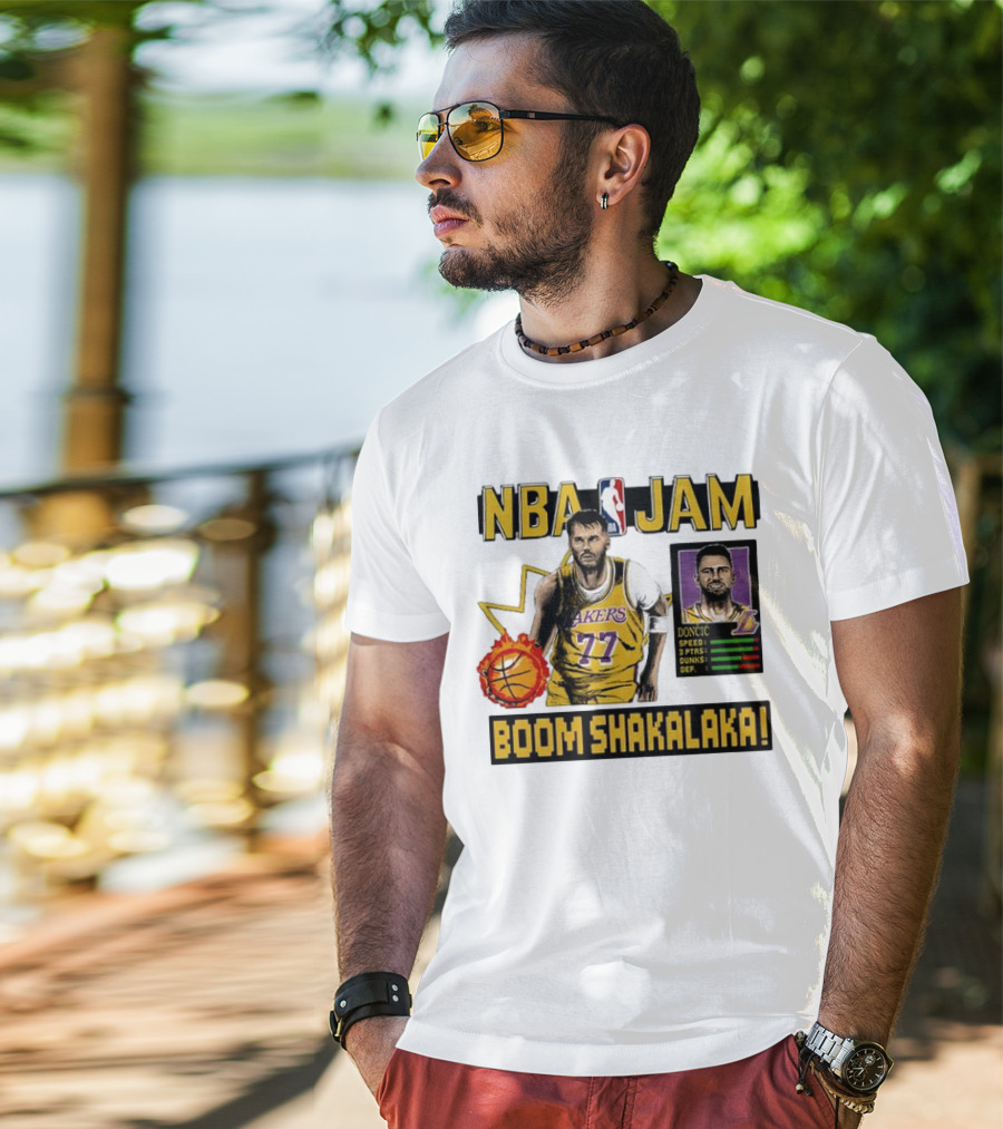 Luka Dončić NBA Jam Los Angeles Lakers Boom Shakalaka 77 T-Shirt