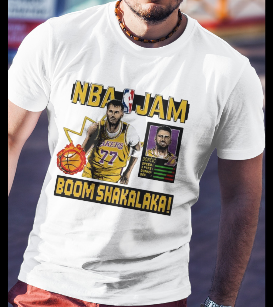 Luka Dončić NBA Jam Los Angeles Lakers Boom Shakalaka 77 T-Shirt
