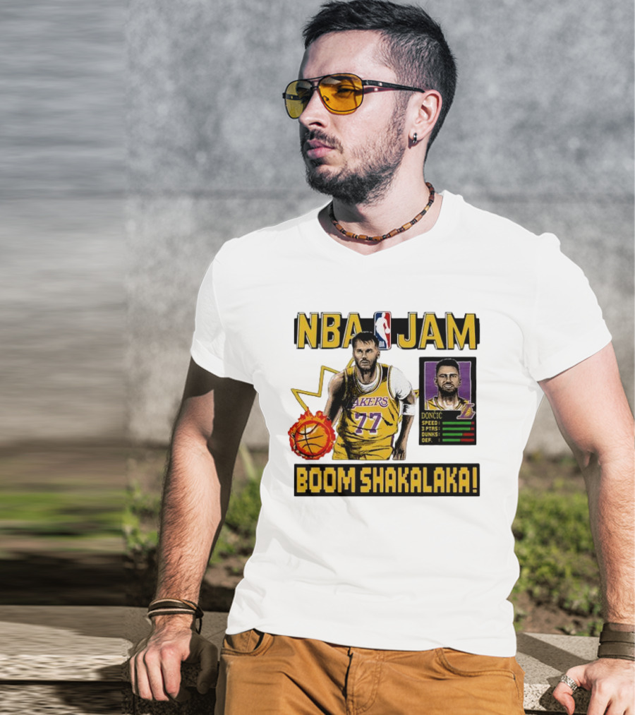 Luka Dončić NBA Jam Los Angeles Lakers Boom Shakalaka 77 T-Shirt