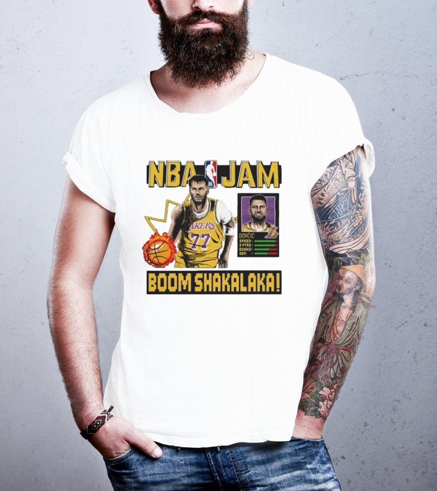 Luka Dončić NBA Jam Los Angeles Lakers Boom Shakalaka 77 T-Shirt