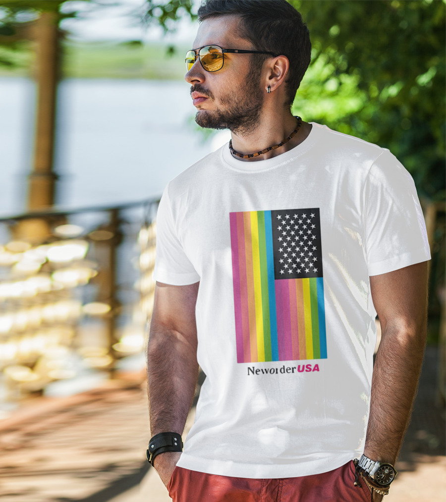 New Order USA Rainbow Flag Stars T-Shirt