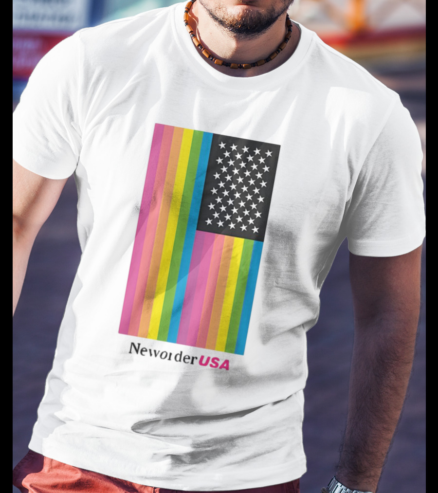 New Order USA Rainbow Flag Stars T-Shirt
