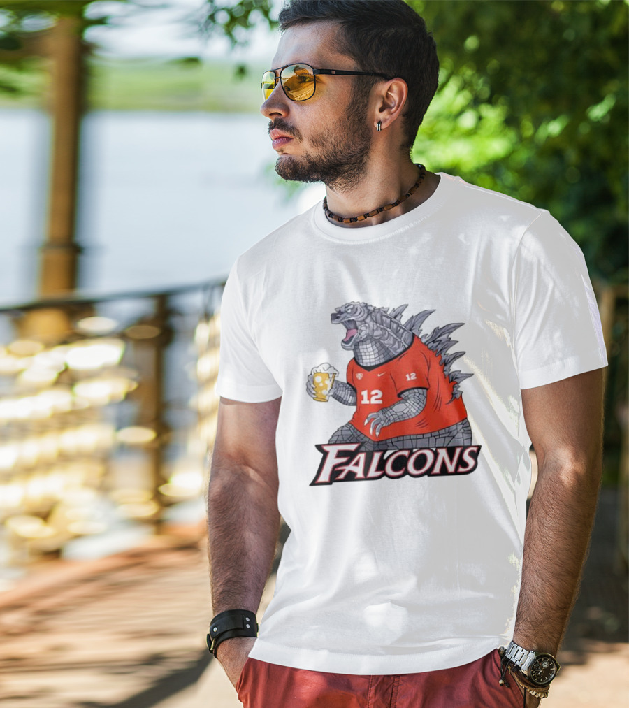 Atlanta Falcons Godzilla Monster Holding Beer T-Shirt