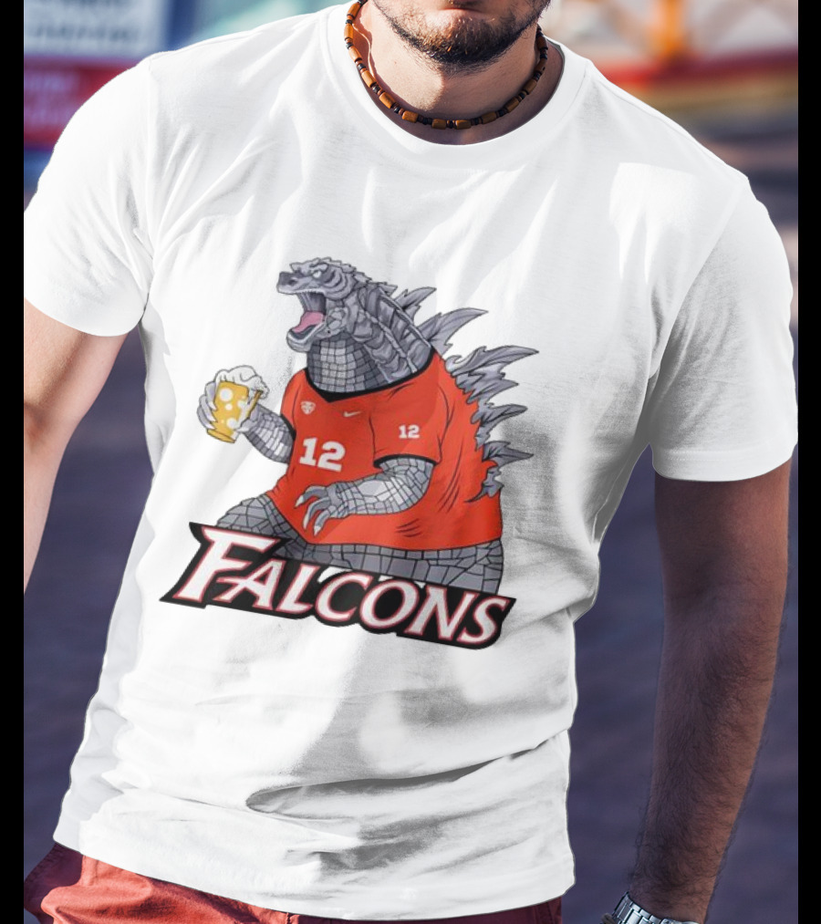 Atlanta Falcons Godzilla Monster Holding Beer T-Shirt