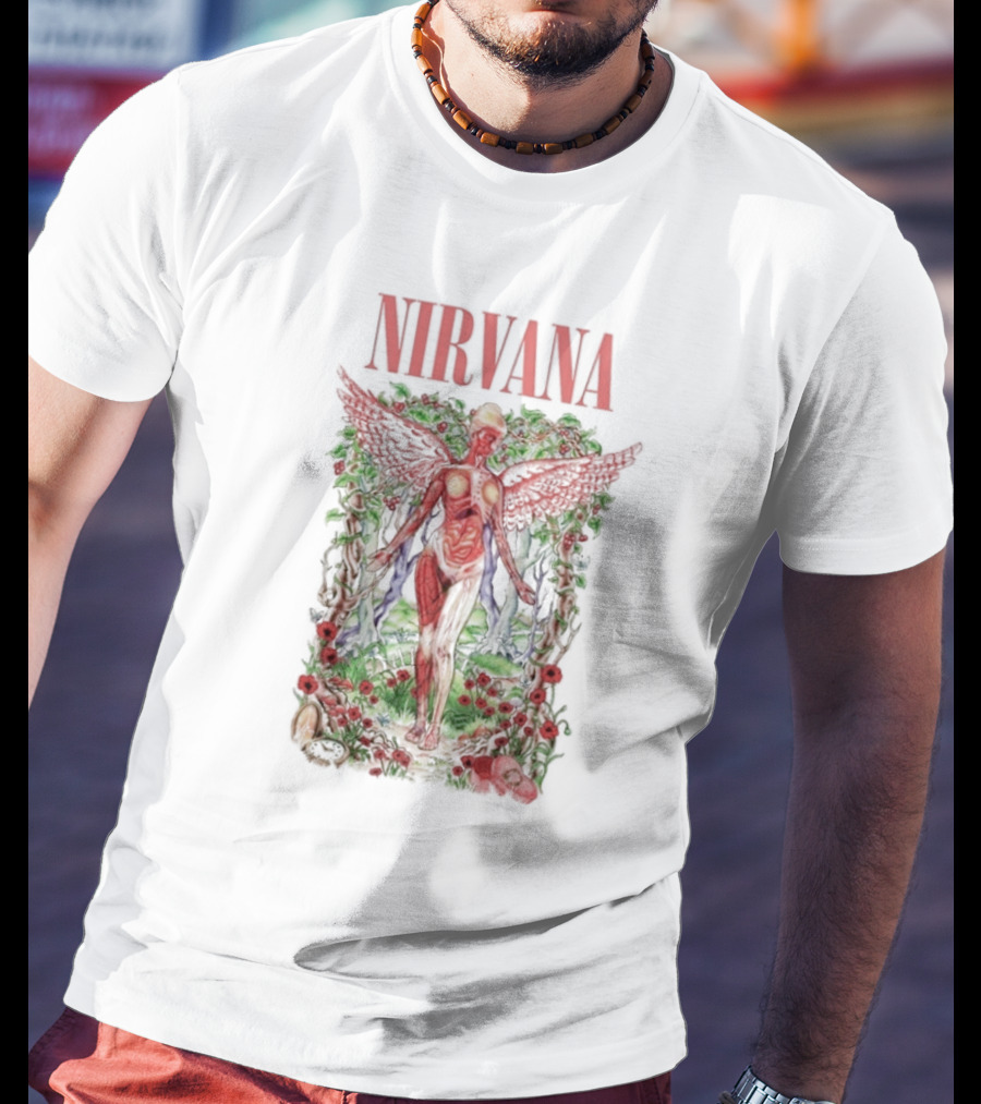 Nirvana In Utero Angel With Red Wings Amidst Wilderness T-Shirt