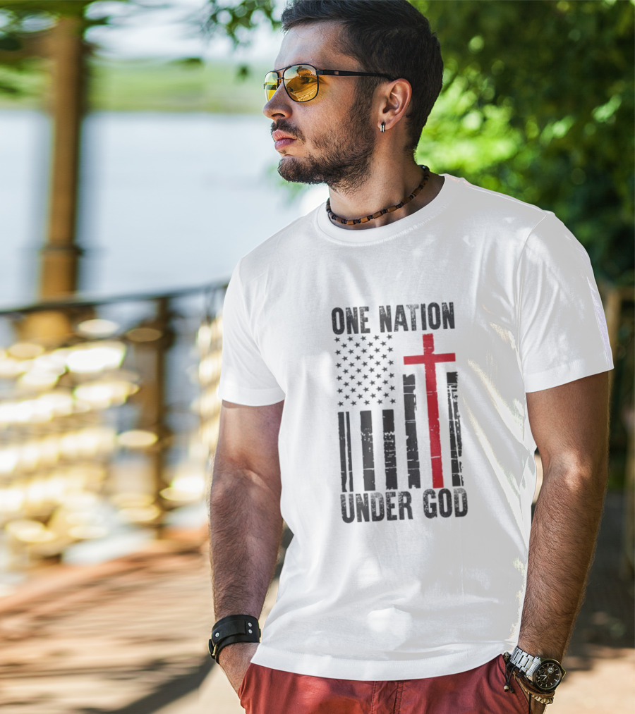 One Nation Under God American Flag Cross Design T-Shirt