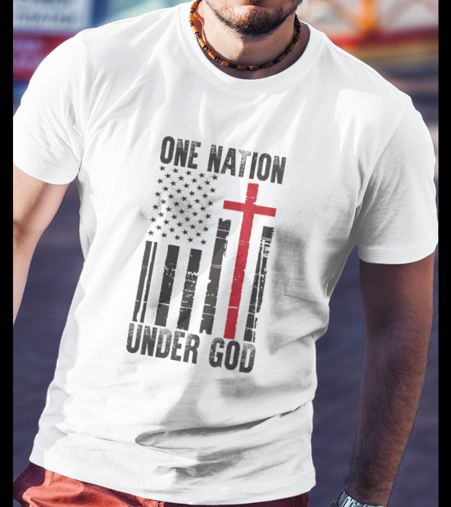 One Nation Under God American Flag Cross Design T-Shirt