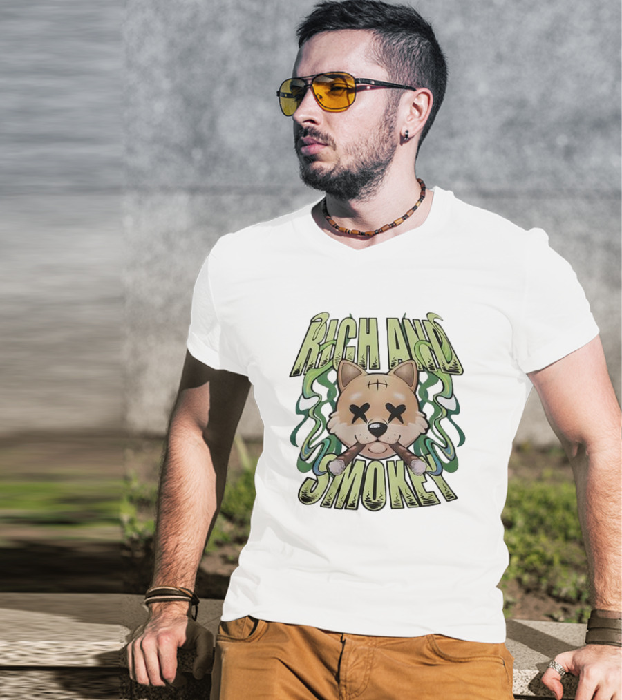Rich And Smokey Shiba Inu With Crossed Eyes And Cigars T-Shirt