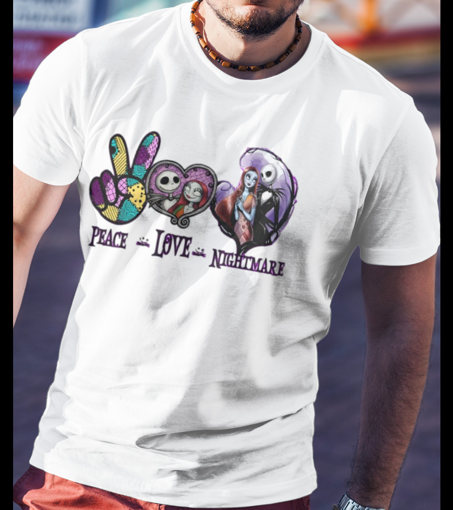 Peace Love Nightmare Before Christmas Characters Jack And Sally T-Shirt