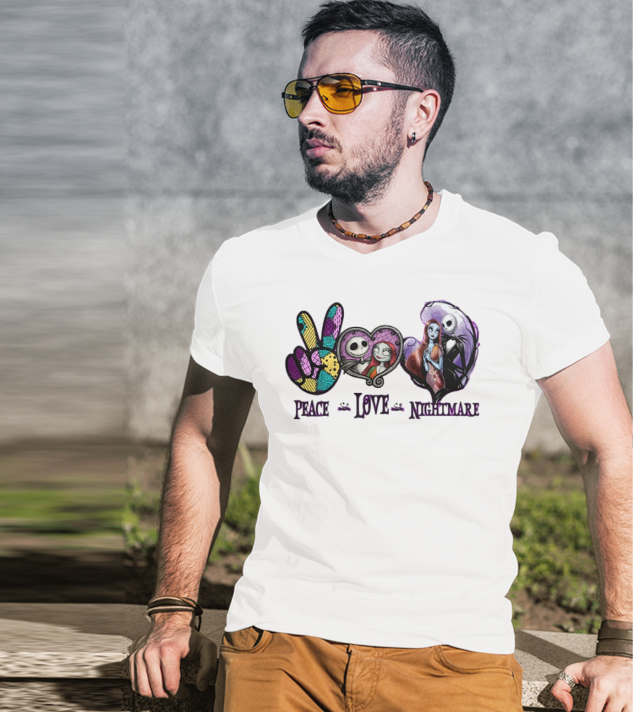 Peace Love Nightmare Before Christmas Characters Jack And Sally T-Shirt