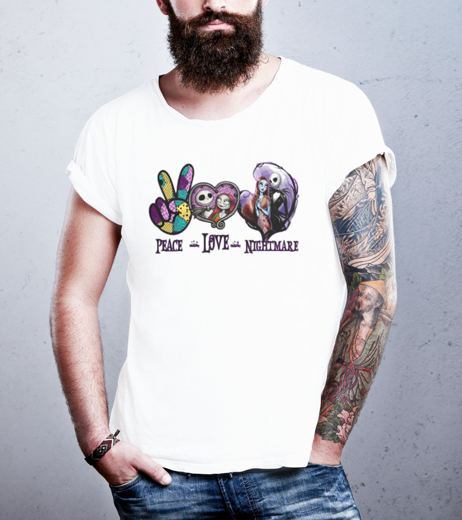 Peace Love Nightmare Before Christmas Characters Jack And Sally T-Shirt
