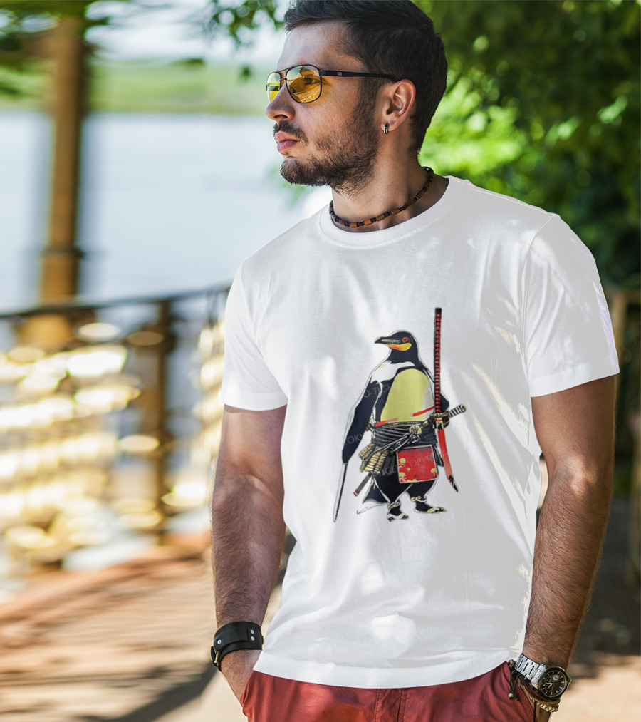 Samurai Penguin Katana Warrior With Traditional Armor T-Shirt