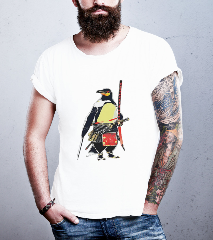 Samurai Penguin Katana Warrior With Traditional Armor T-Shirt