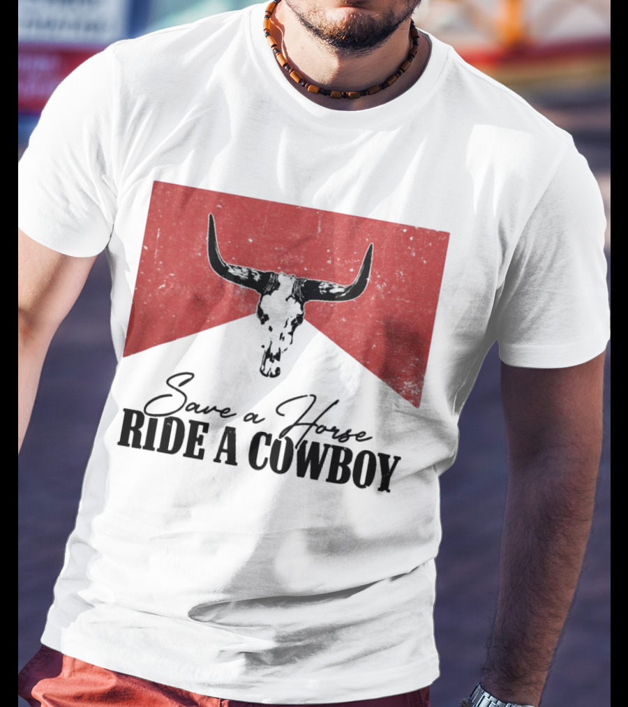 Cowboy Bull Skull Save A Horse Ride A Cowboy Retro Western T-Shirt