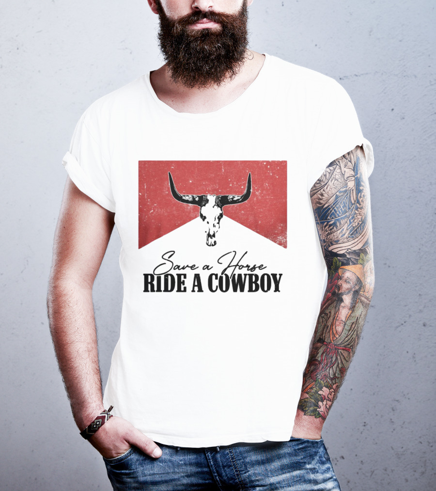 Cowboy Bull Skull Save A Horse Ride A Cowboy Retro Western T-Shirt