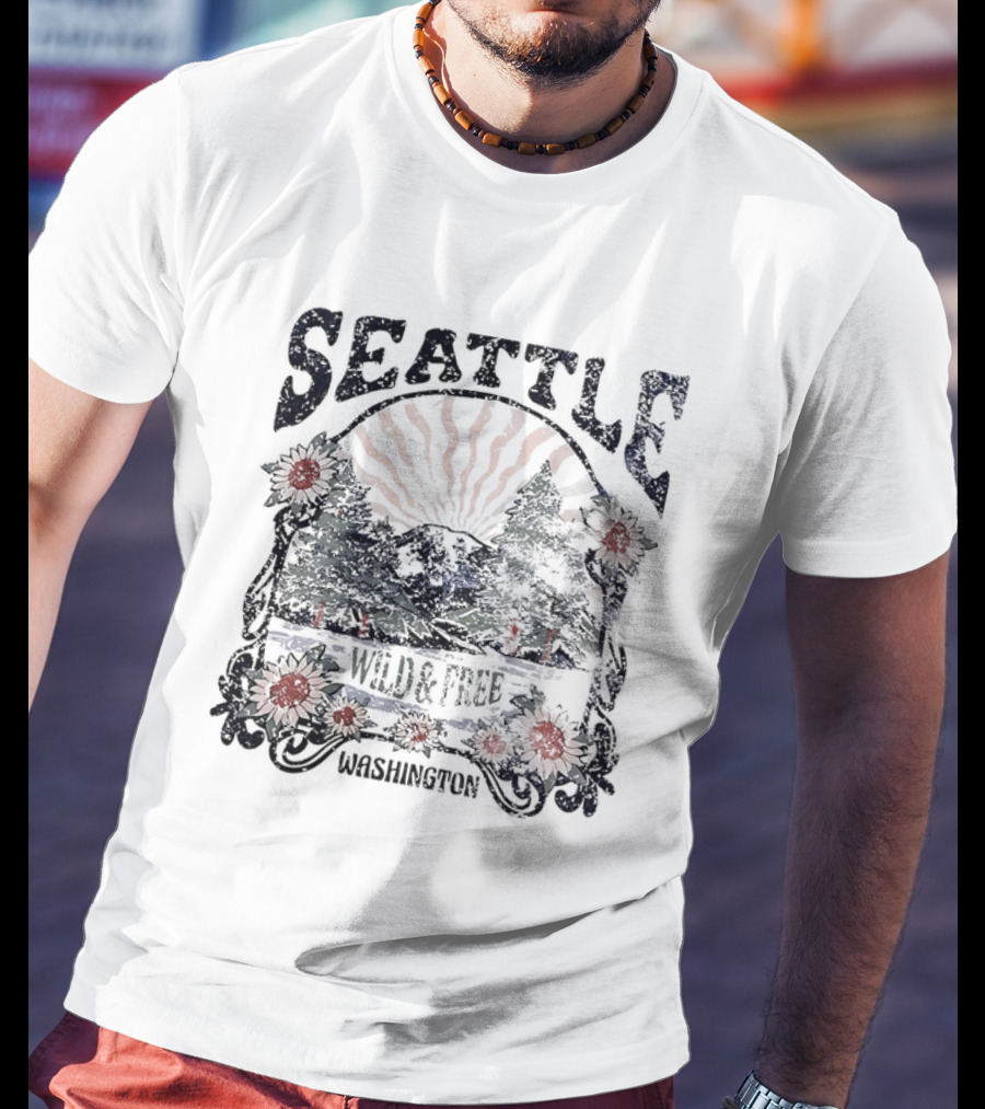Seattle Washington Wild And Free Sunrise Trees Flowers T-Shirt
