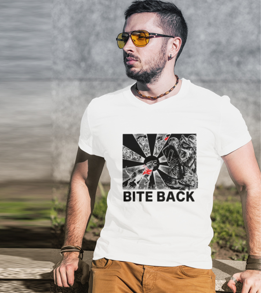 Punkwithacamera Bite Back Protest Artwork With Charging Dog And Riot Police T-Shirt