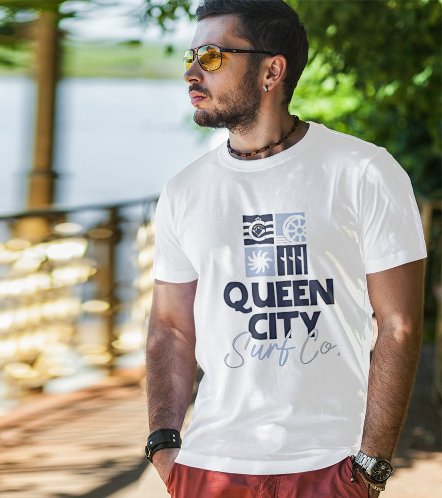 Queen City Surf Co Ocean Waves And Nautical Wheel Adventure T-Shirt