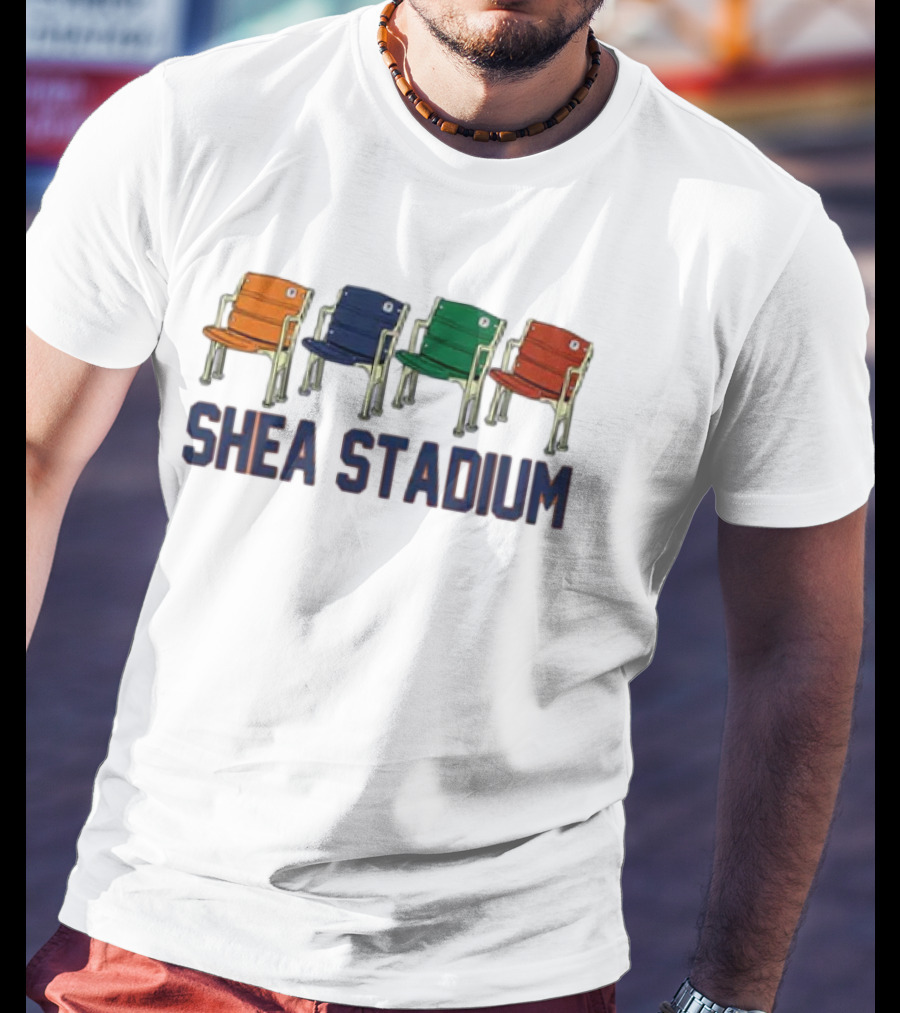 Shea Stadium Vintage Seats Orange Blue Green Red T-Shirt