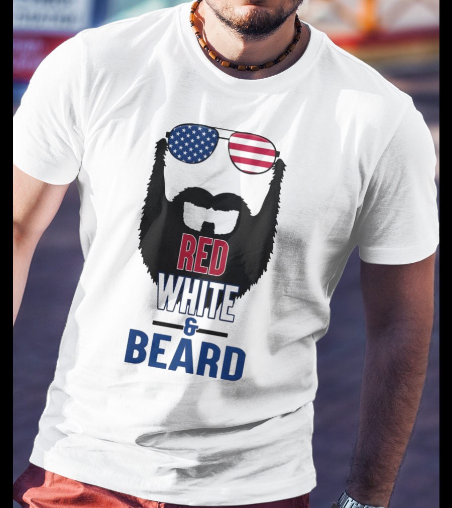 Red White & Beard American Flag Sunglasses Patriotic Beard Design T-Shirt