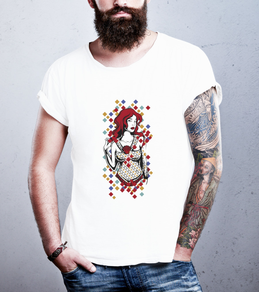 Redhead Warrior Sexy Girl Colorful Abstract Design T-Shirt