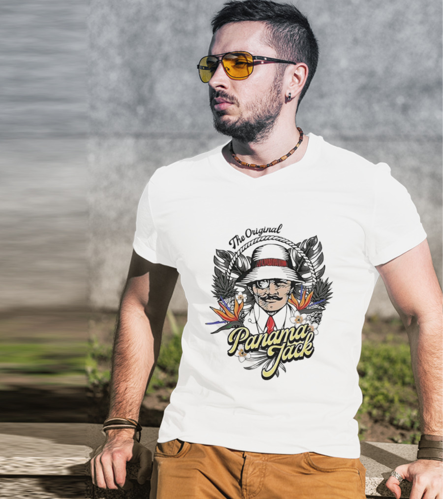 The Original Panama Jack Tropical Floral Mustache Hat T-Shirt