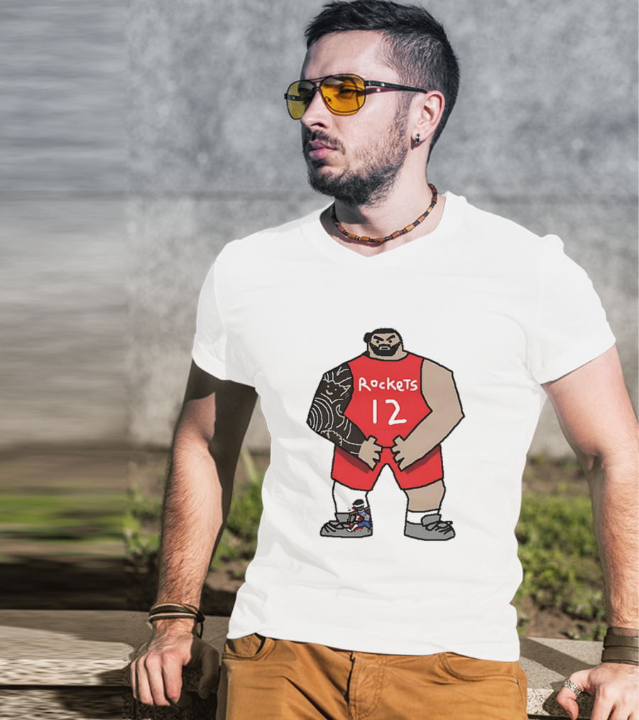 Houston Rockets Cartoon Figure No.12 Basketball Steven Adams T-Shirt