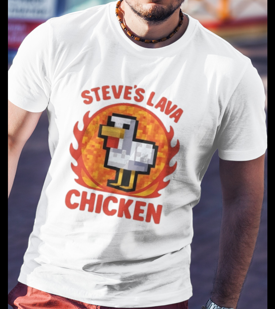 Steve's Lava Chicken Pixelated Minecraft Style T-Shirt