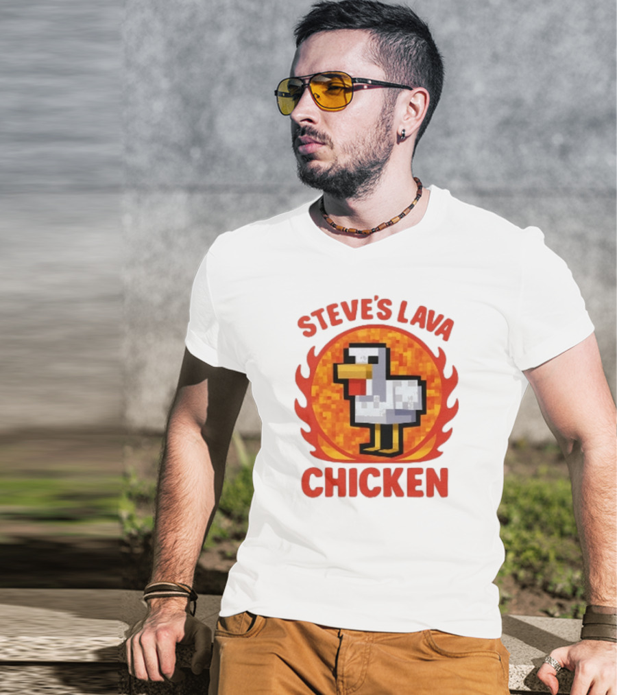 Steve's Lava Chicken Pixelated Minecraft Style T-Shirt