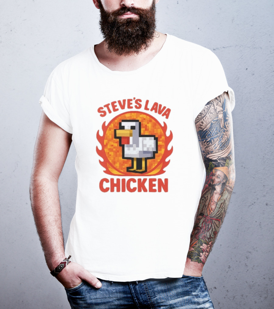 Steve's Lava Chicken Pixelated Minecraft Style T-Shirt