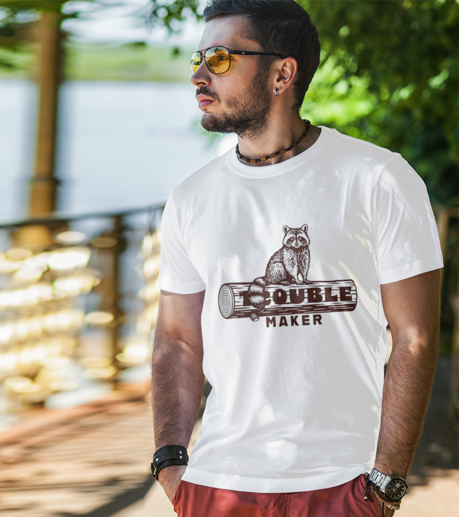 Trouble Maker Raccoon On Log T-Shirt