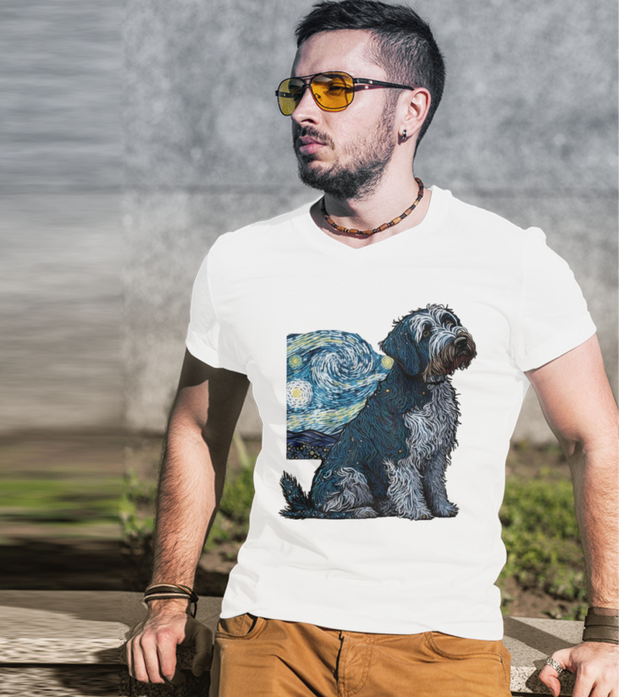Van Gogh Starry Night Dog Painting Style T-Shirt