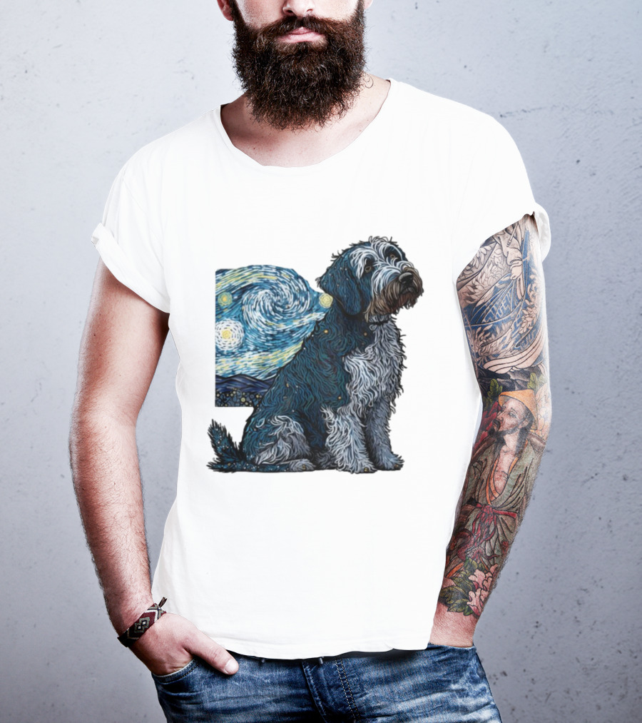 Van Gogh Starry Night Dog Painting Style T-Shirt