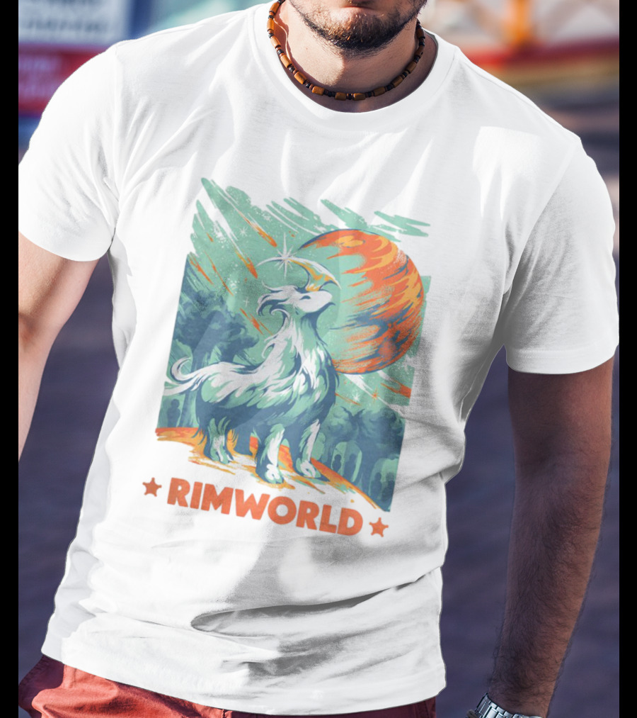 RimWorld Wisest Creature Celestial Spirit Wolf Planetary Backdrop T-Shirt