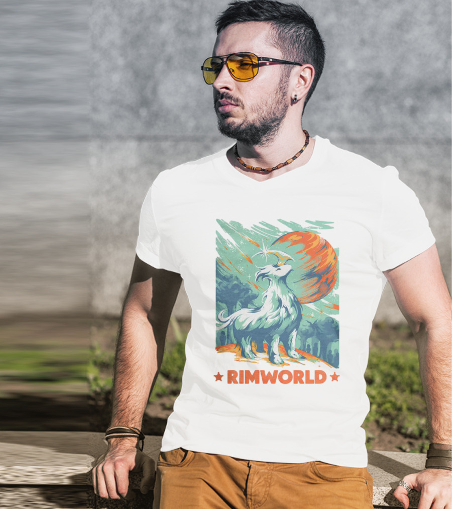 RimWorld Wisest Creature Celestial Spirit Wolf Planetary Backdrop T-Shirt