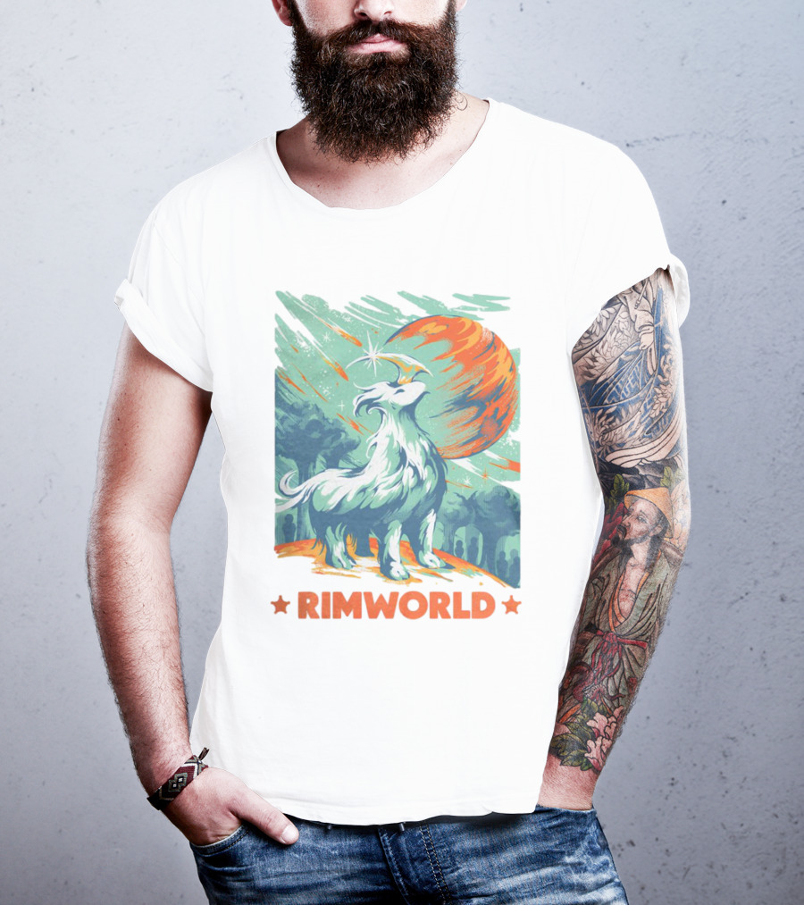 RimWorld Wisest Creature Celestial Spirit Wolf Planetary Backdrop T-Shirt
