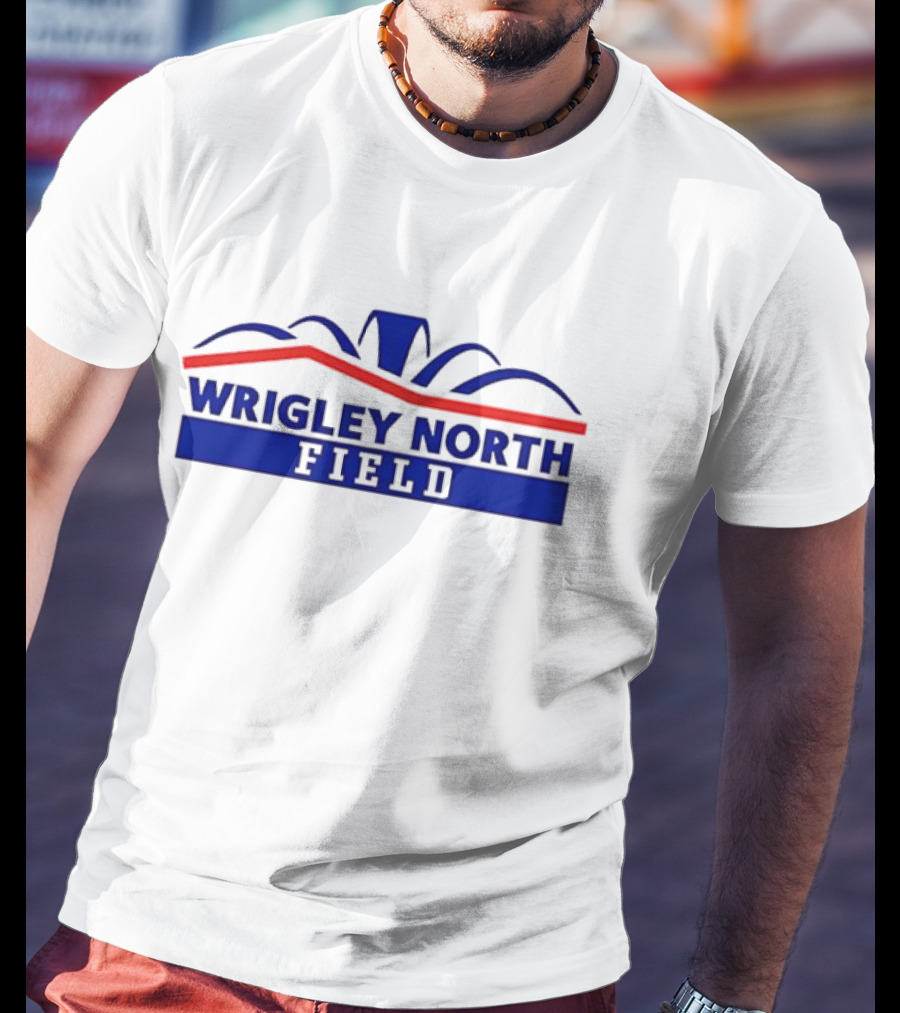 Wrigley North Field Retro Stadium Typography Blue And Red Design T-Shirt