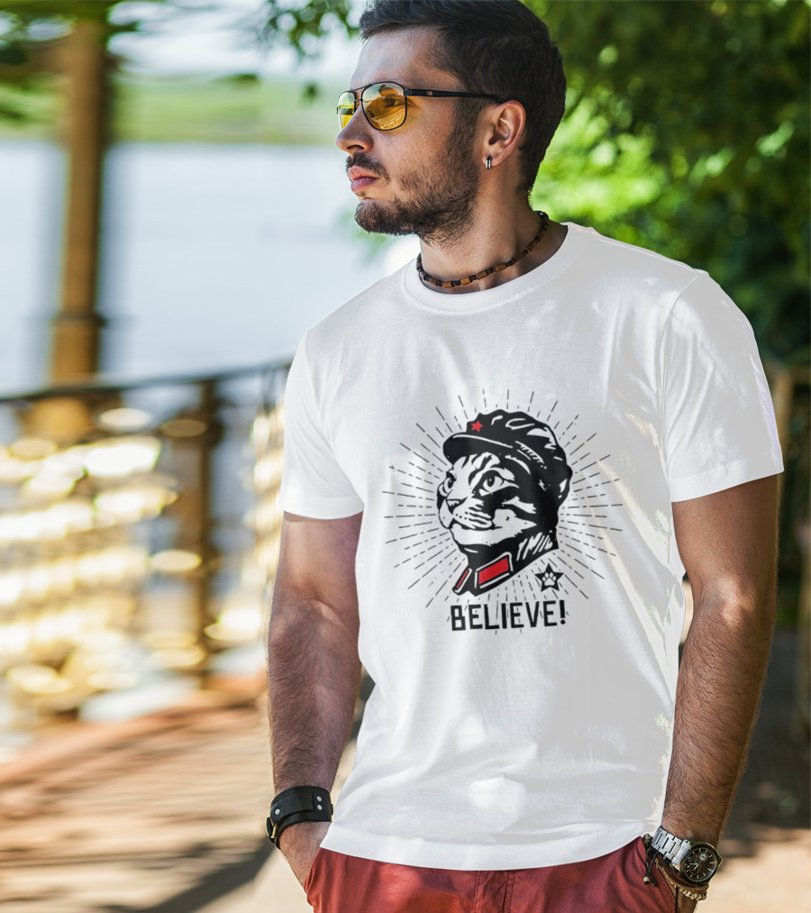 Trust Cat Chairman Believe Red Star Motivational Feline T-Shirt