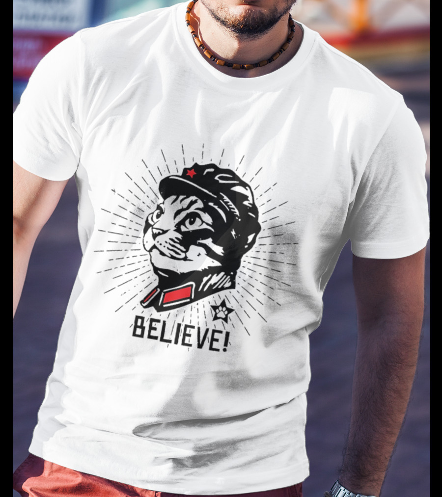 Trust Cat Chairman Believe Red Star Motivational Feline T-Shirt