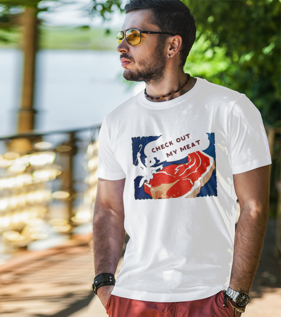 Vintage Check Out My Meat Steak Illustration T-Shirt