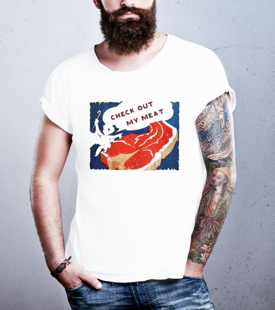 Vintage Check Out My Meat Steak Illustration T-Shirt