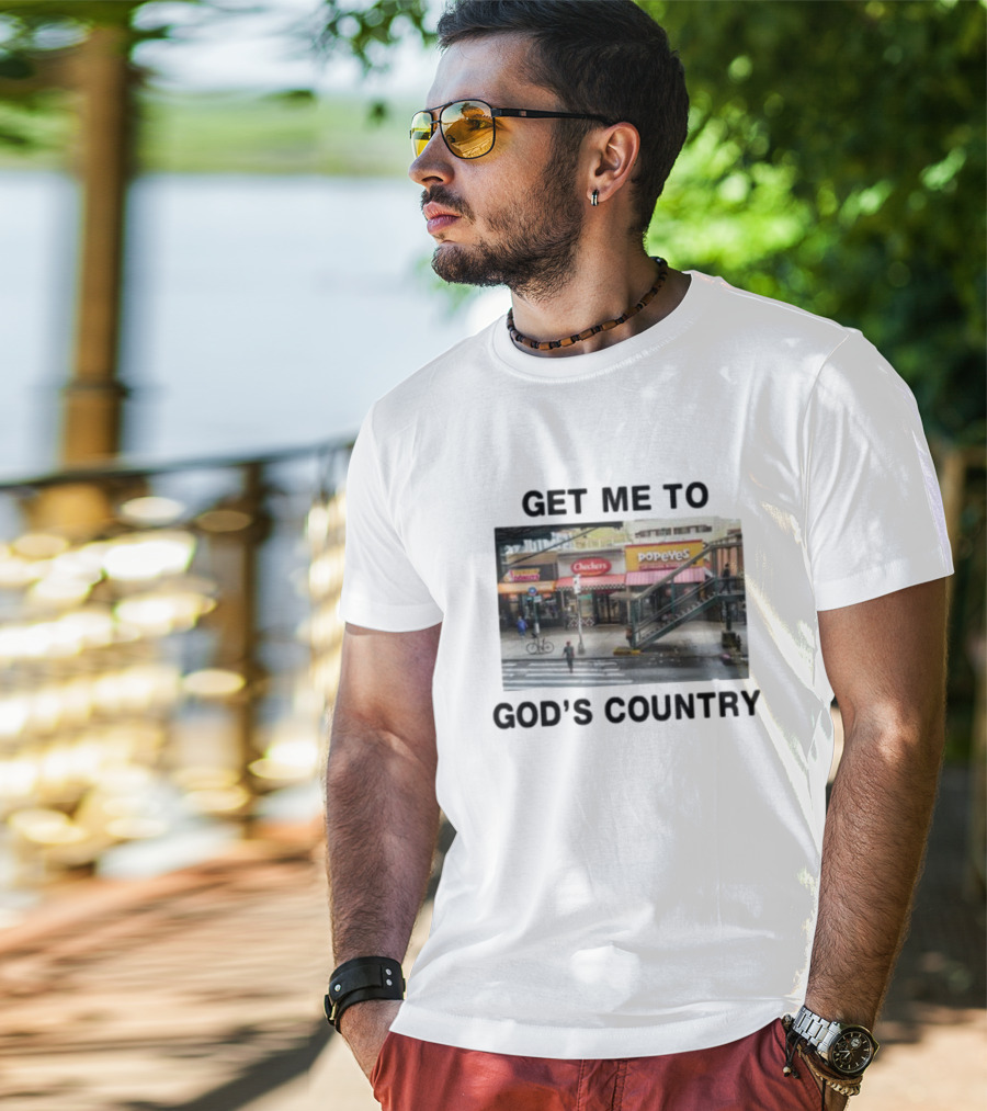 Get Me To God's Country Checkers Popeyes Dunkin' NYC Street Scene T-Shirt