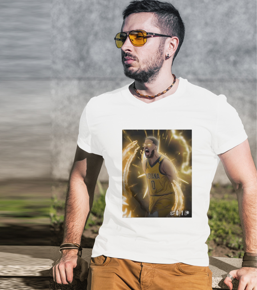 Tyrese Haliburton Indiana Pacers Game 1 Cavaliers Showdown NBA Artwork T-Shirt