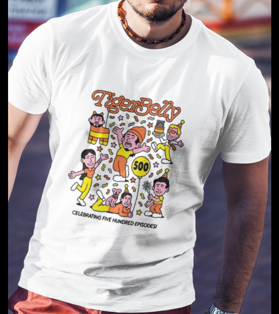 Tigerbelly 500 Episode Celebration Festive Characters And Balloon T-Shirt