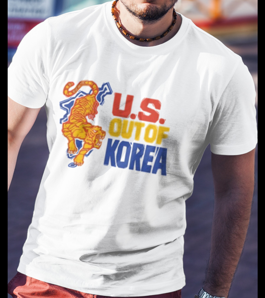 U.S. Out Of Korea Tiger Graphic Retro Style T-Shirt