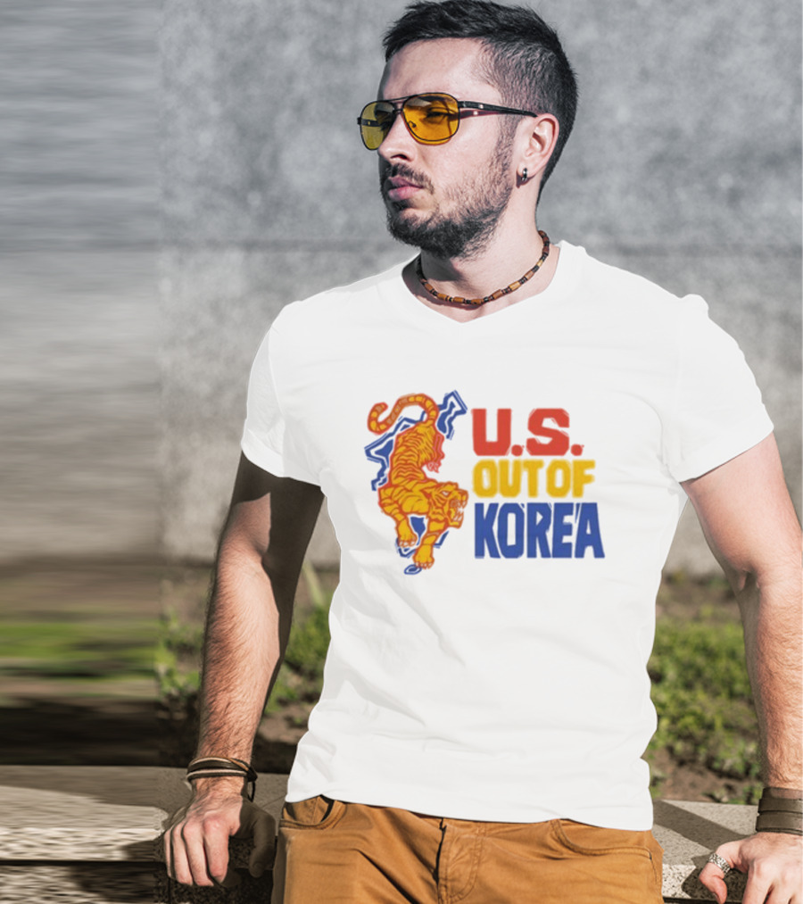 U.S. Out Of Korea Tiger Graphic Retro Style T-Shirt