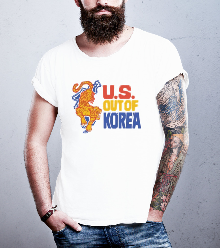 U.S. Out Of Korea Tiger Graphic Retro Style T-Shirt